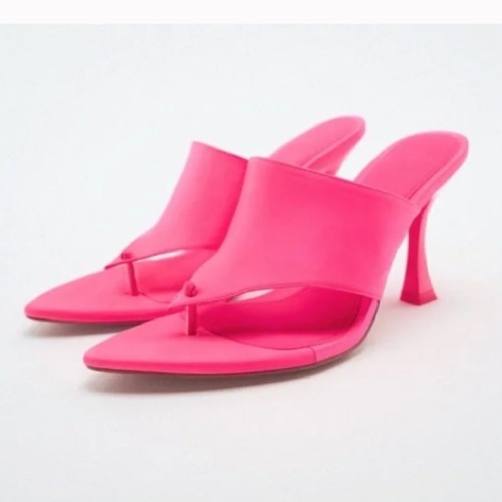 Zara Fuchsia Pink Satin Effect Pointed Toe High Heels Sandals Shoes